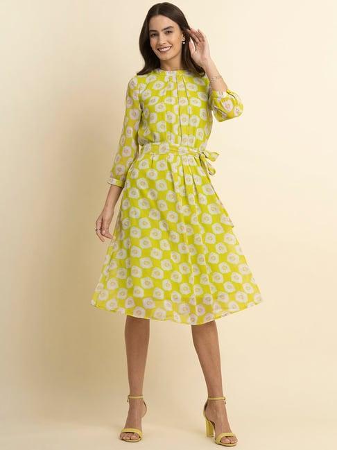 fablestreet yellow floral print wrap dress