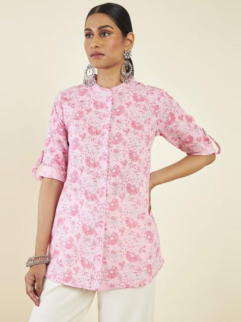 soch pink cotton floral print shirt