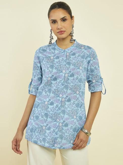 soch blue floral print shirt