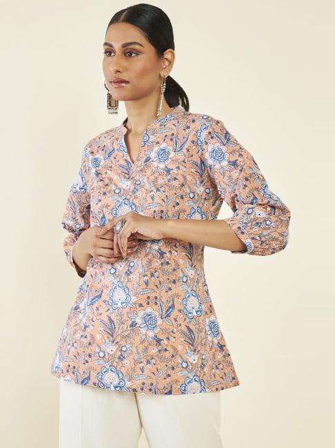 soch peach cotton floral print tunic