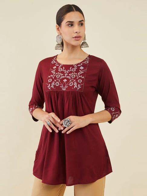 soch maroon embroidered tunic