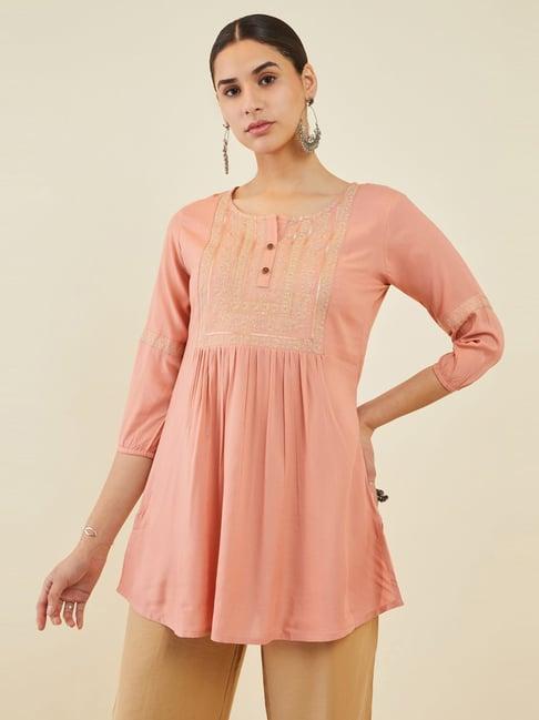 soch peach embroidered tunic