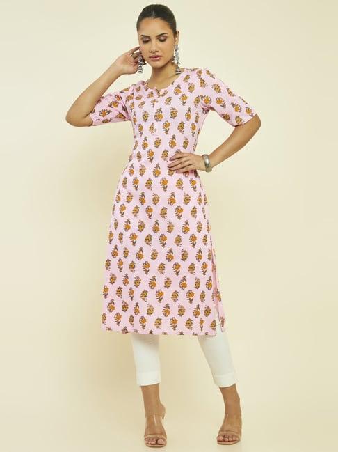 soch pink floral print straight kurta