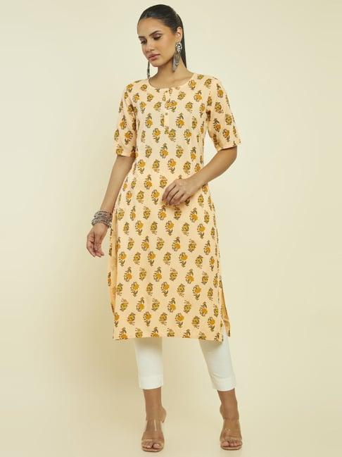 soch peach floral print straight kurta