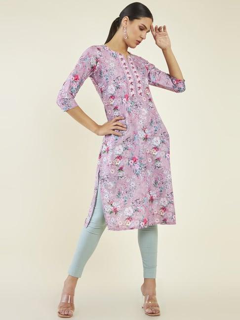 soch onion pink floral print straight kurta