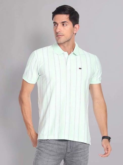 ad by arvind mint green slim fit striped polo t-shirt