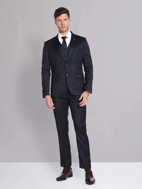 ad by arvind navy regular fit three piece suit