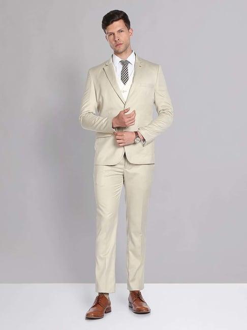 ad by arvind beige regular fit three piece suit