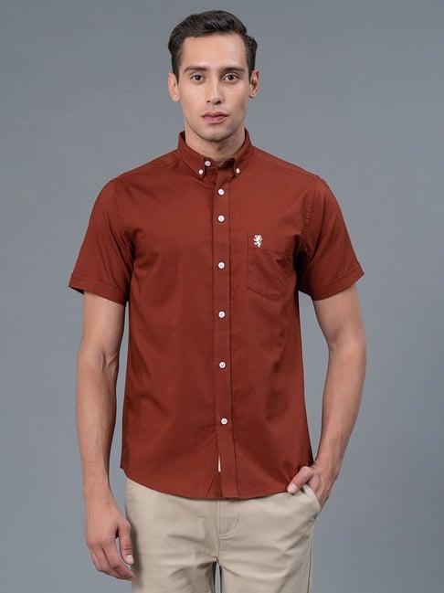 red tape rust regular fit cotton shirt