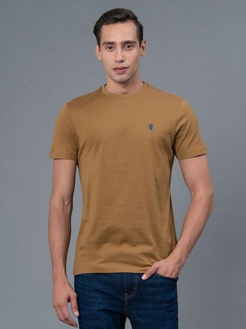 red tape light camel regular fit cotton crew t-shirt