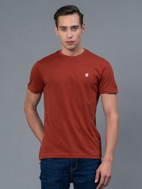 red tape rust regular fit cotton crew t-shirt