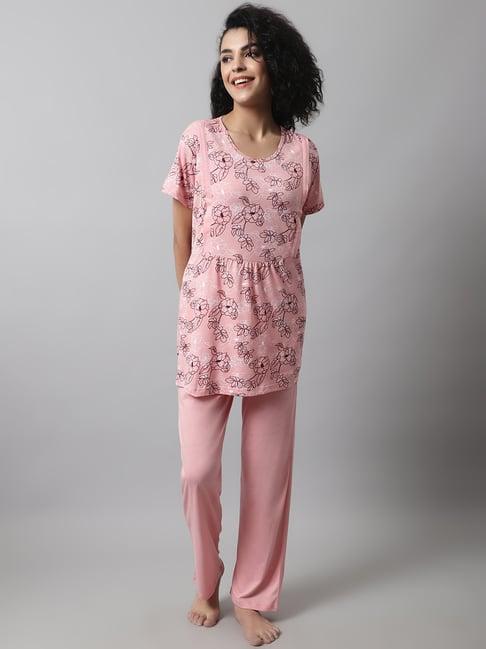 kanvin pink printed top pyjamas set