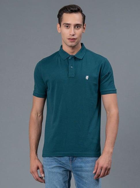 red tape teal regular fit cotton polo t-shirt