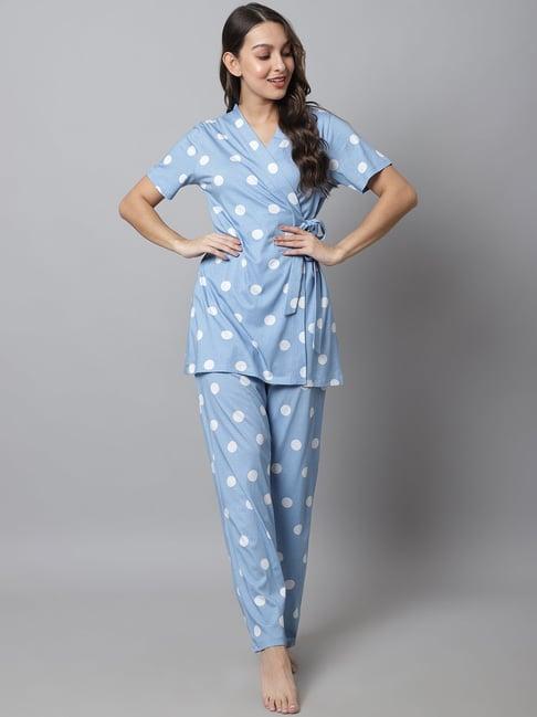 kanvin blue printed top pyjamas set with inner