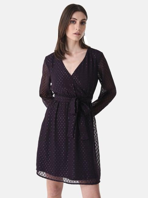 kazo dark purple embellished wrap dress