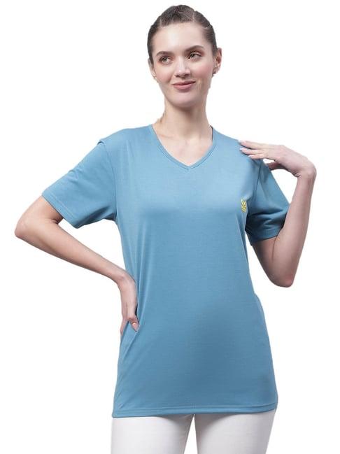 vimal jonney sky blue cotton logo print t-shirt