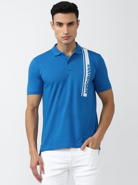 van heusen denim labs blue regular fit printed polo t-shirt