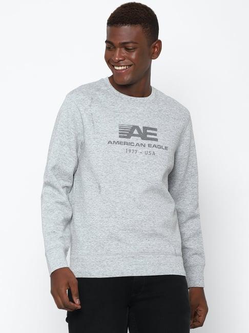 american eagle outfitters grey melange regular fit printed sweatshirt