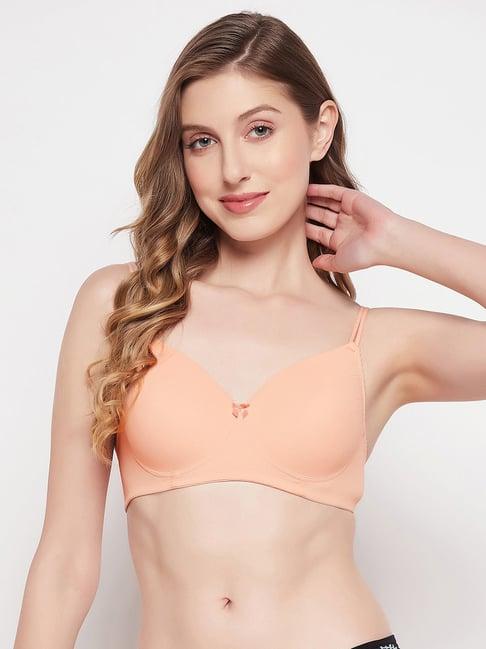 clovia peach striped full coverage padded t-shirt bra