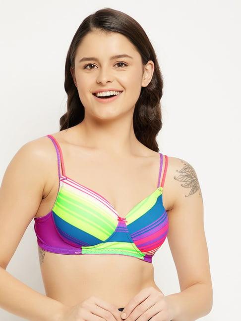 clovia multicolor striped full coverage padded t-shirt bra