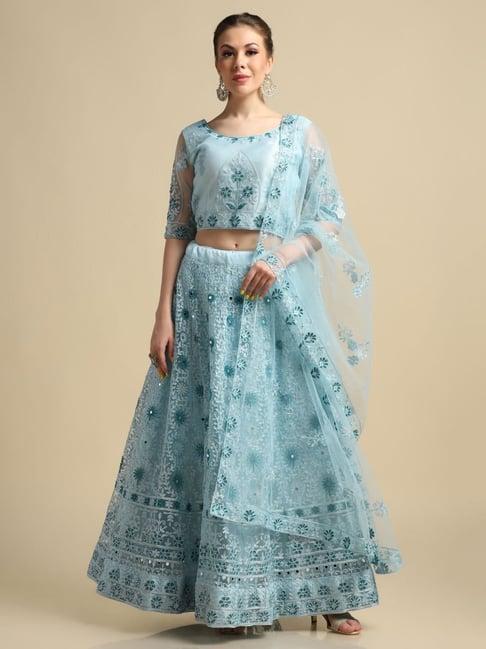 atsevam blue embroidered semi-stitched lehenga choli set with dupatta