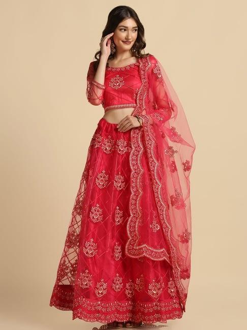 atsevam pink embroidered semi-stitched lehenga choli set with dupatta