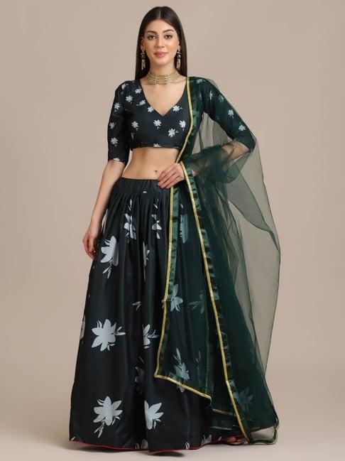 atsevam green printed semi-stitched lehenga choli set with dupatta