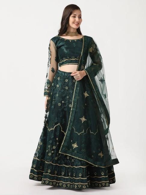 atsevam green embroidered semi-stitched lehenga choli set with dupatta