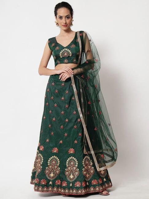 atsevam green embroidered semi-stitched lehenga choli set with dupatta