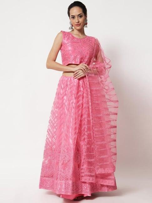 atsevam pink embroidered semi-stitched lehenga choli set with dupatta