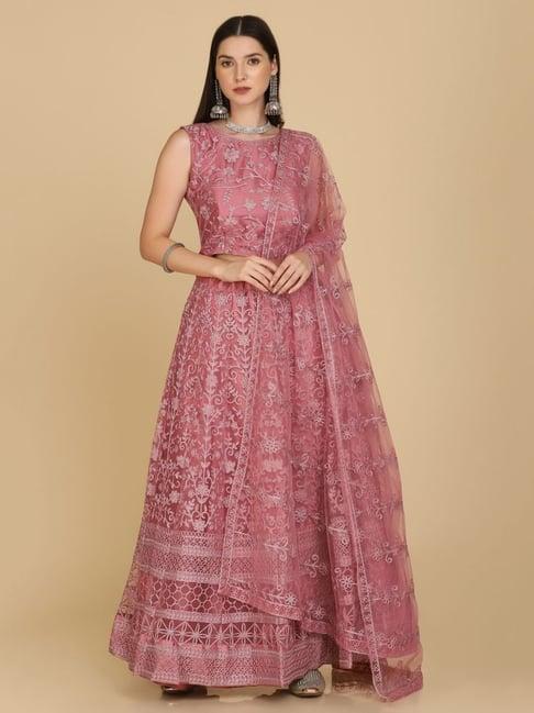 atsevam pink embroidered semi-stitched lehenga choli set with dupatta