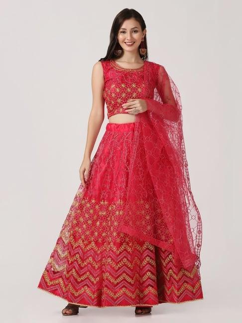 atsevam pink embroidered semi-stitched lehenga choli set with dupatta