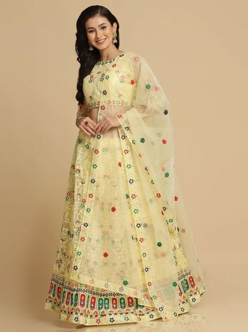 atsevam yellow embroidered semi-stitched lehenga choli set with dupatta