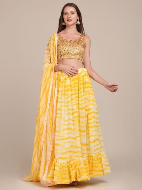 atsevam yellow silk printed semi-stitched lehenga choli set with dupatta