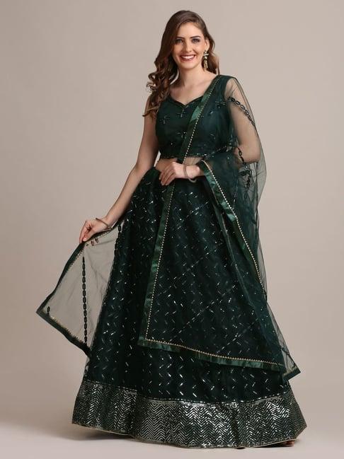 atsevam green embroidered semi-stitched lehenga choli set with dupatta