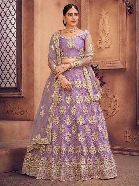 atsevam purple embroidered semi-stitched lehenga choli set with dupatta