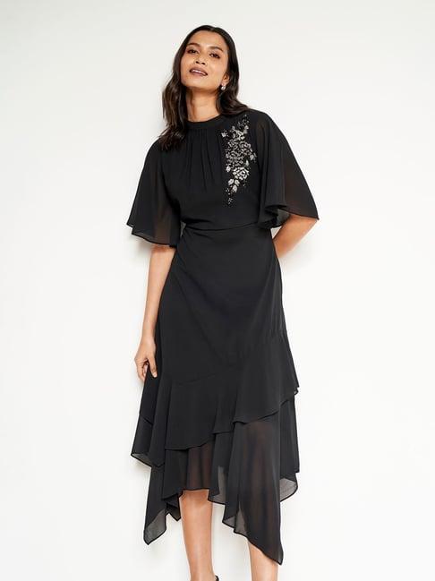 and black embellished high-low dress