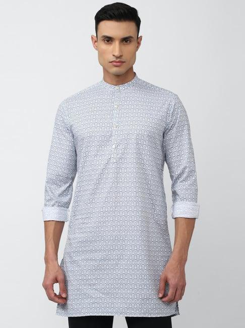 van heusen grey cotton slim fit printed kurta