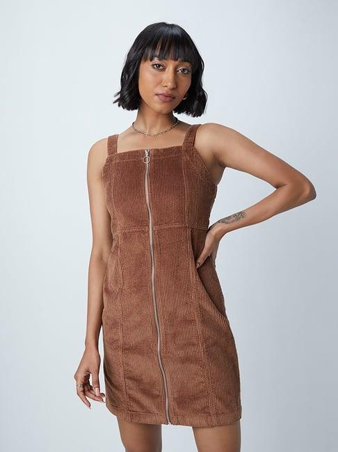 nuon by westside brown self-textured corduroy dress