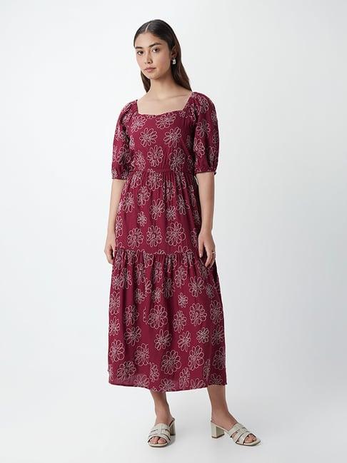 lov by westside wine floral tiered jerry dress