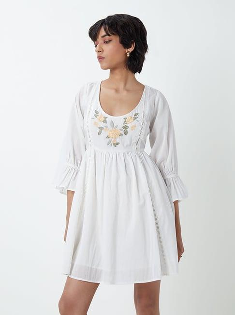 nuon by westside white floral-embroidered dress