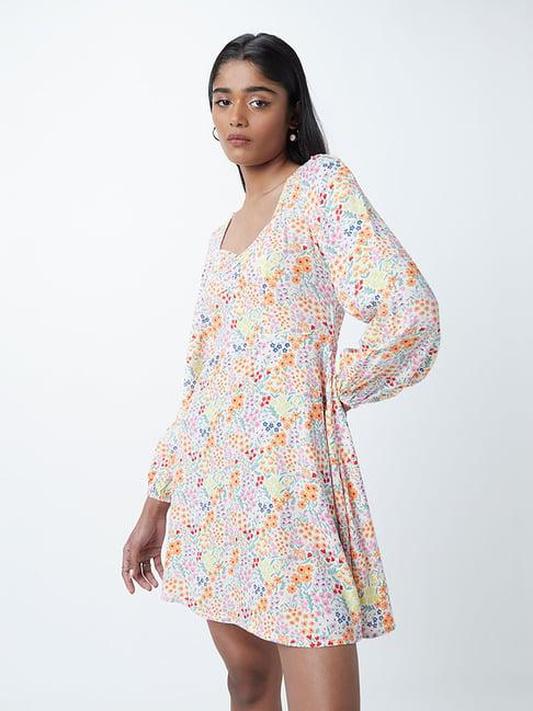 nuon by westside white floral-print dress