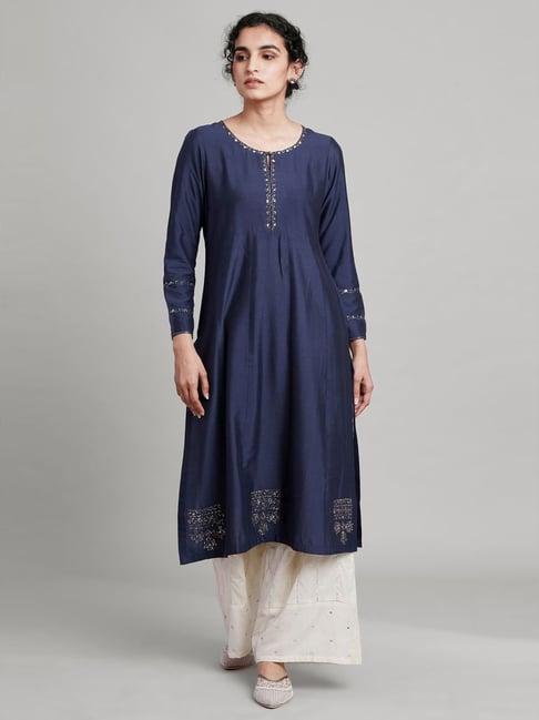 folksong by w blue embellished a line kurta