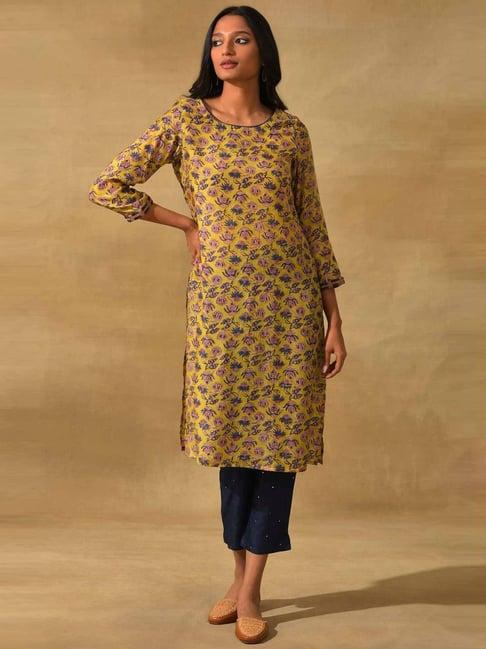 folksong by w yellow printed straight kurta