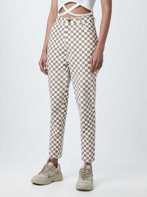 nuon by westside brown checkered jeans