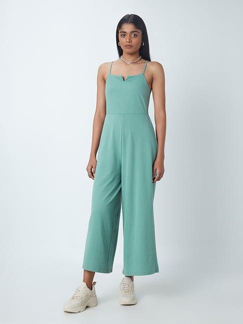 nuon by westside sea green ribbed jumpsuit