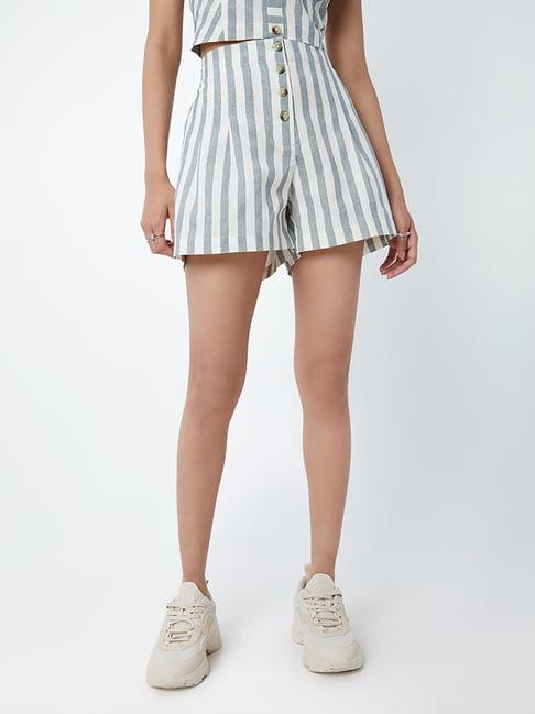 bombay paisley by westside ivory and grey striped shorts