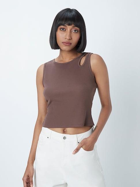 nuon by westside dark brown cut-out detail keyer top