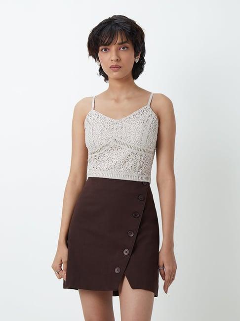 nuon by westside light taupe crochet design crop top