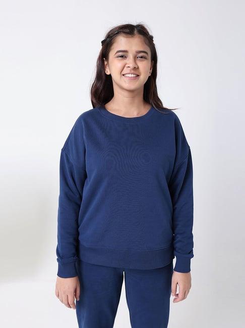 blissclub navy cotton relaxed fit sweatshirt